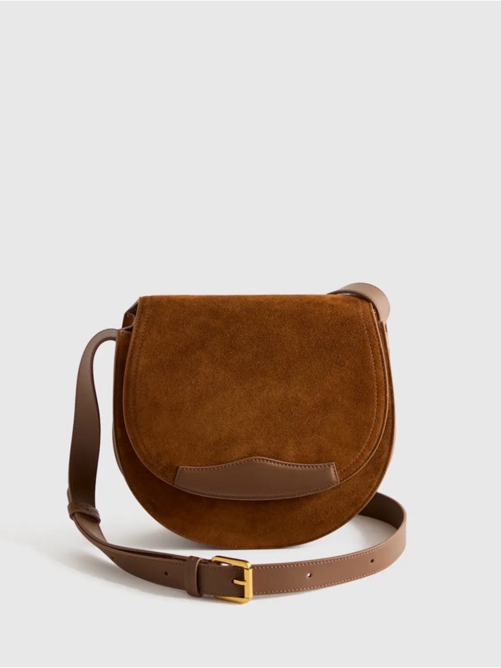 QUINCE Suede Leather Chestnut Crossbody Saddle Bag